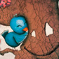 blue bird, pink tree, mango, private commission, Nina Mata illustrations